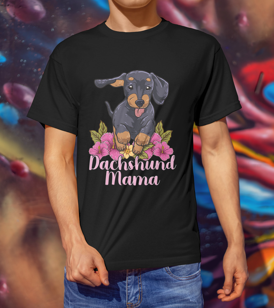 Dachshund Mama Mom Wiener Doxie Dachshund Lover Owner Floral T-Shirt