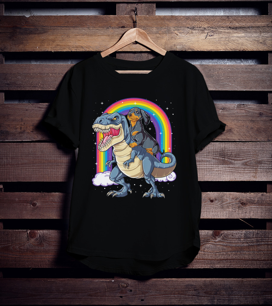 Dachshund Riding Dinosaur Rex T-Shirt
