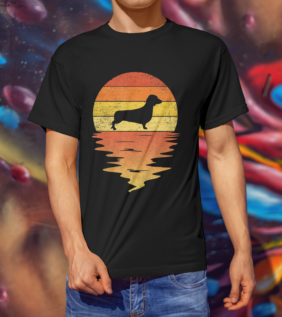 Dachshund Retro 70s Vintage Sunset T-Shirt