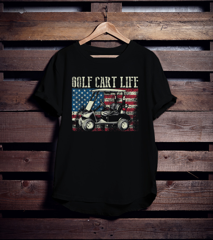 Golf Cart Life Vintage US Flag Funny Golfing T-Shirt