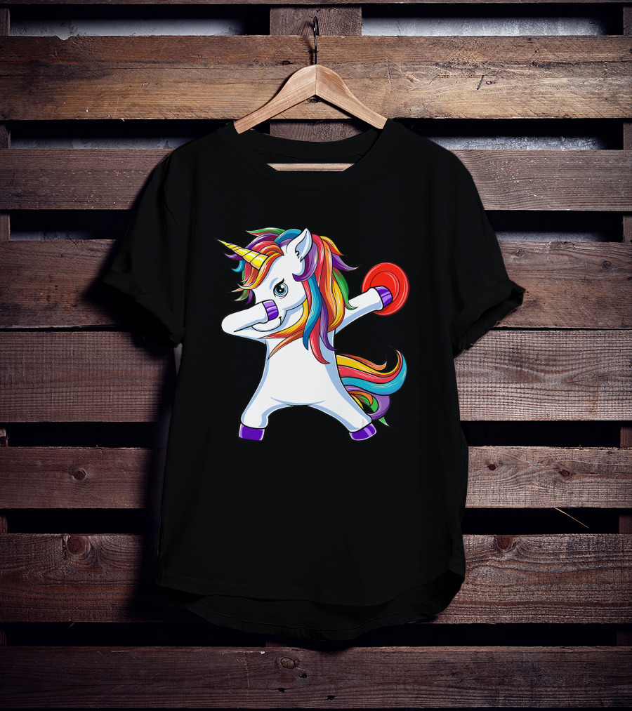 Unicorn Dabbing With Rainbow Mane Playing Disc Golf T-Shirt