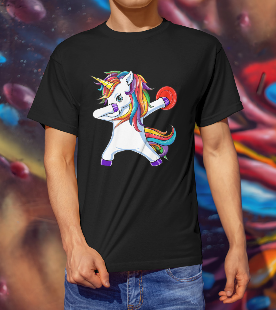 Unicorn Dabbing With Rainbow Mane Playing Disc Golf T-Shirt