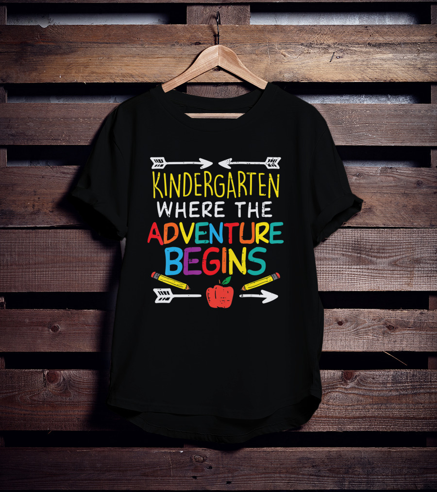 Kindergarten Where The Adventure Begins With Pencils And Apple T-Shirt