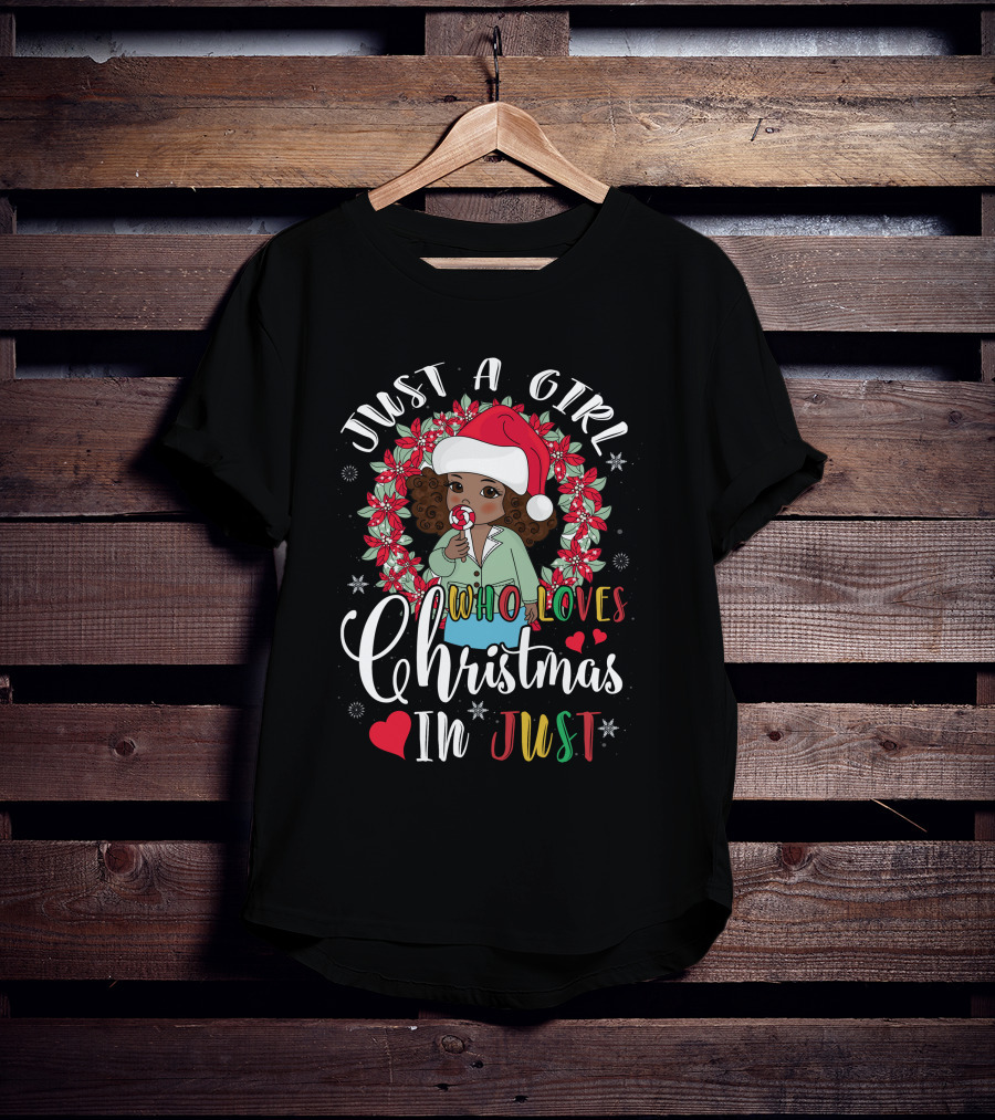 Just A Girl Who Loves Christmas In Just Santa Hat Candy Cane Wreath T-Shirt
