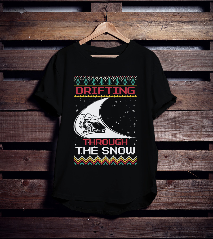 Drifting Through The Snow Racing Car Christmas Trees Snowflakes T-Shirt