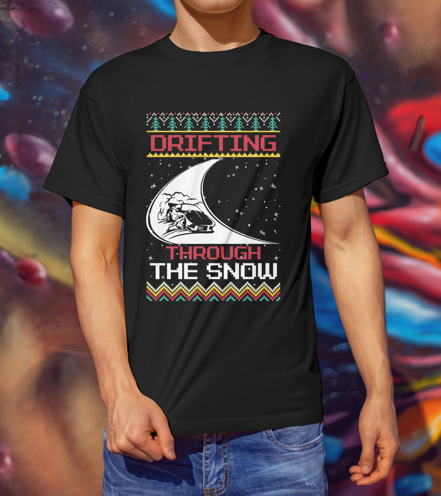 Drifting Through The Snow Racing Car Christmas Trees Snowflakes T-Shirt