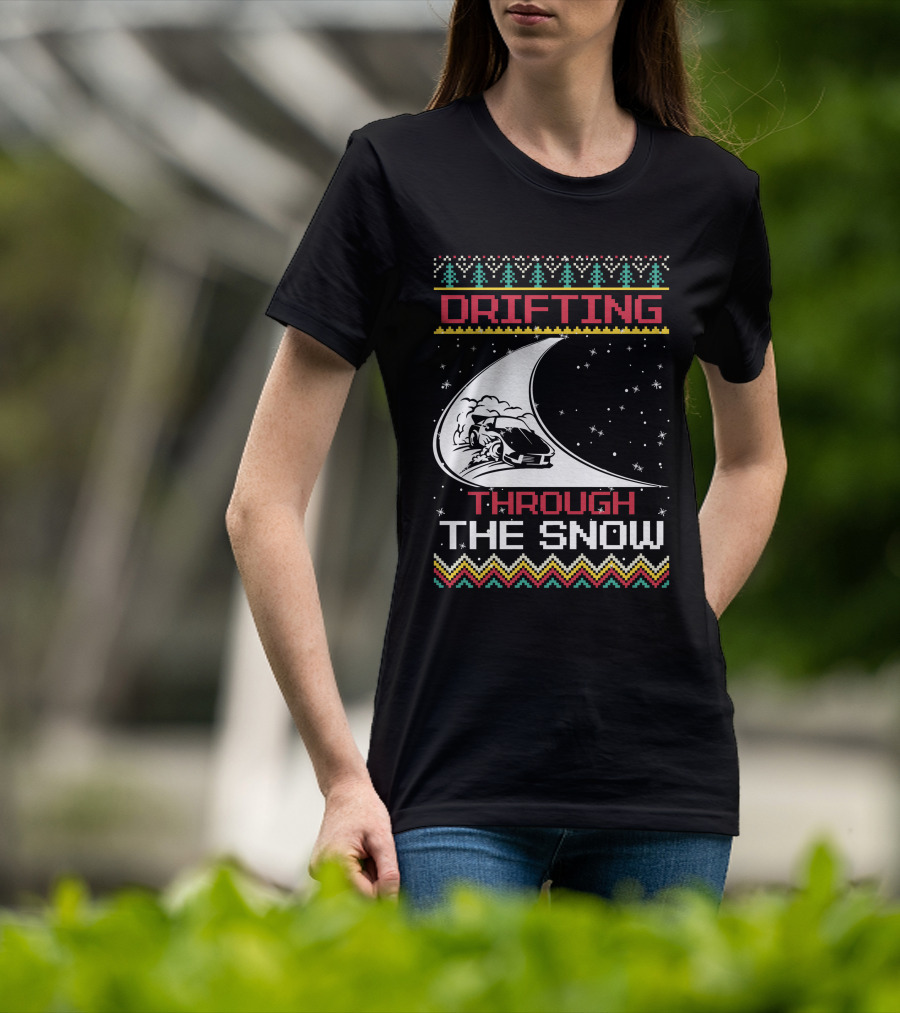 Drifting Through The Snow Racing Car Christmas Trees Snowflakes T-Shirt