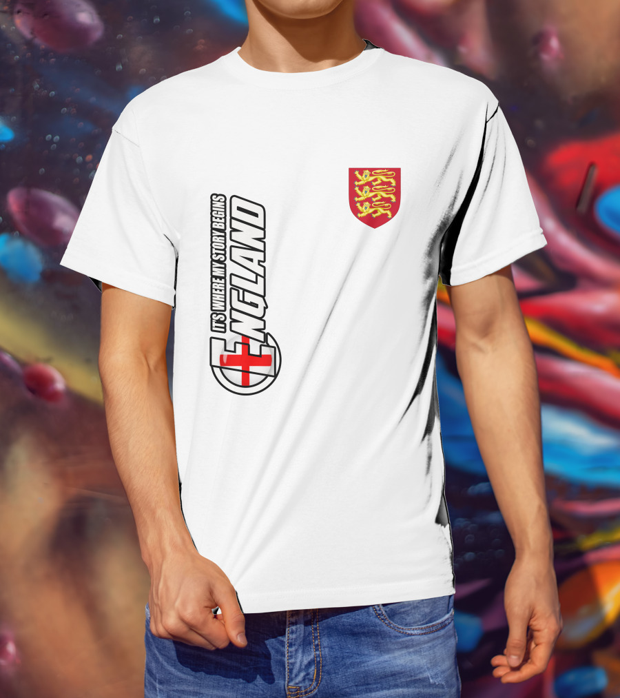 England It's Where My Story Begins Three Lions Crest T-Shirt