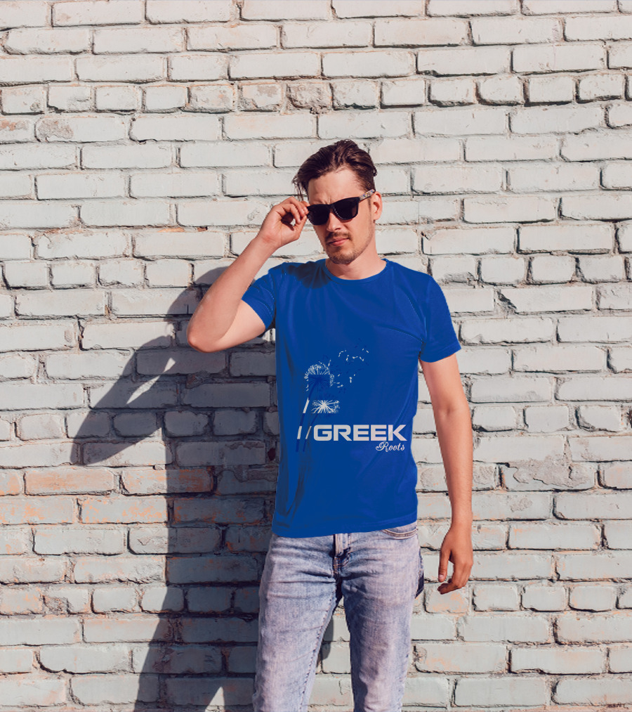 GREEK ROOTS Dandelion Blossom Blue Background T-Shirt