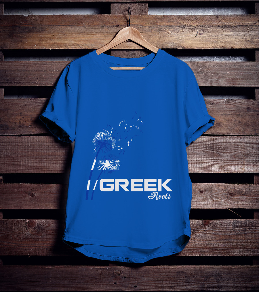 GREEK ROOTS Dandelion Blossom Blue Background T-Shirt