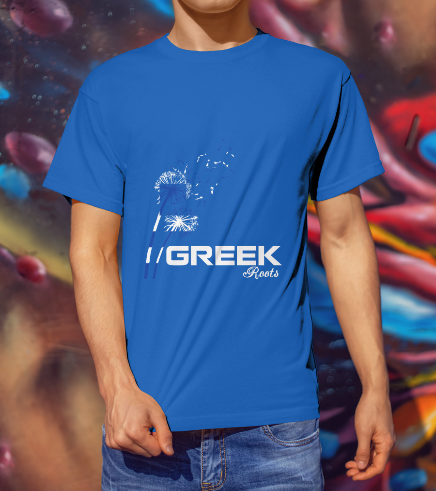 GREEK ROOTS Dandelion Blossom Blue Background T-Shirt