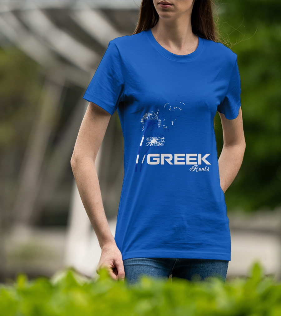 GREEK ROOTS Dandelion Blossom Blue Background T-Shirt