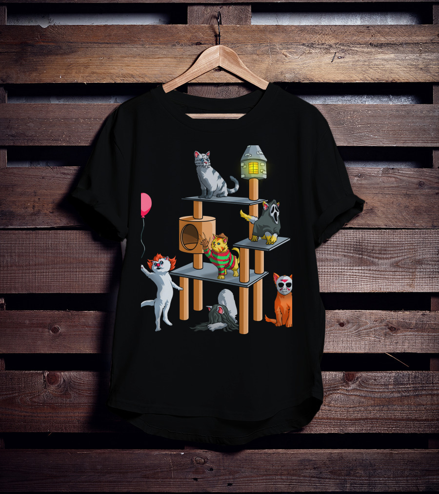Horror Cats 02 Creepy Clown Balloon Masked Nightmare Play Tower T-Shirt