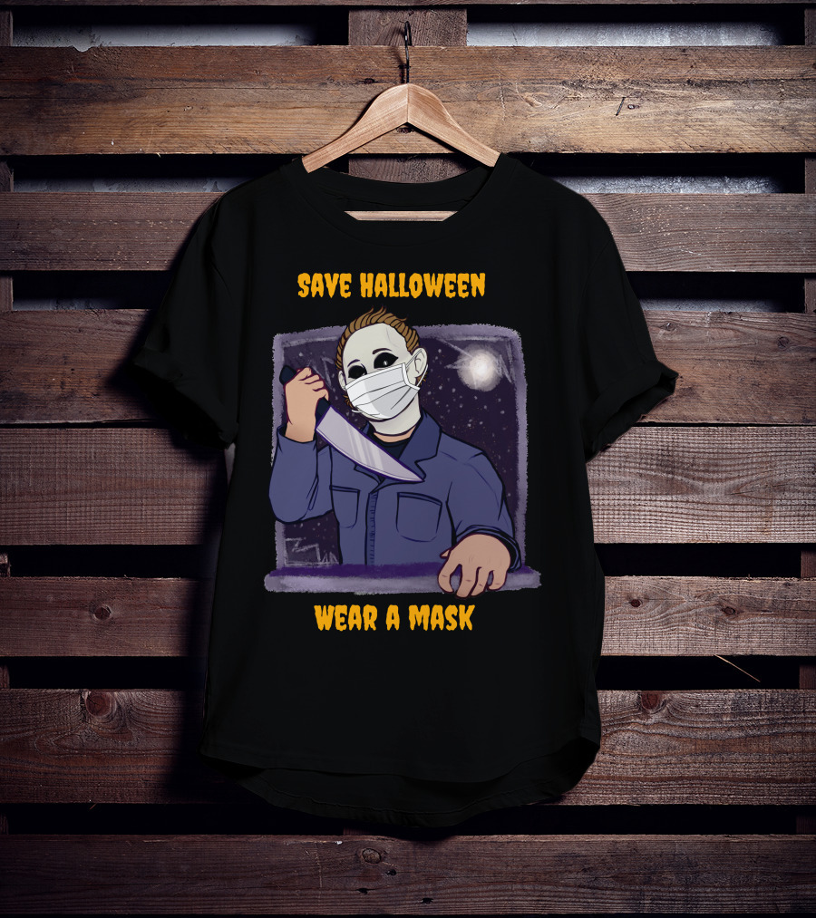 Michael Myers Save Halloween Wear A Mask Horror Knife Scene T-Shirt