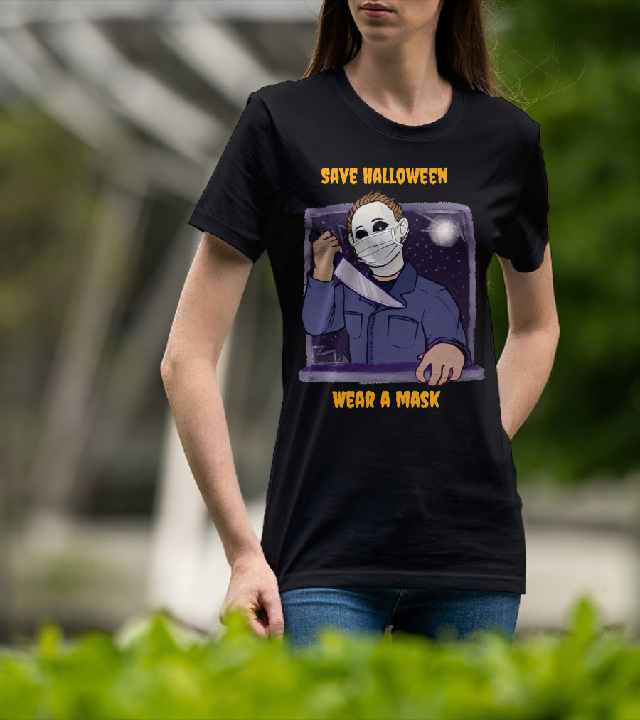 Michael Myers Save Halloween Wear A Mask Horror Knife Scene T-Shirt