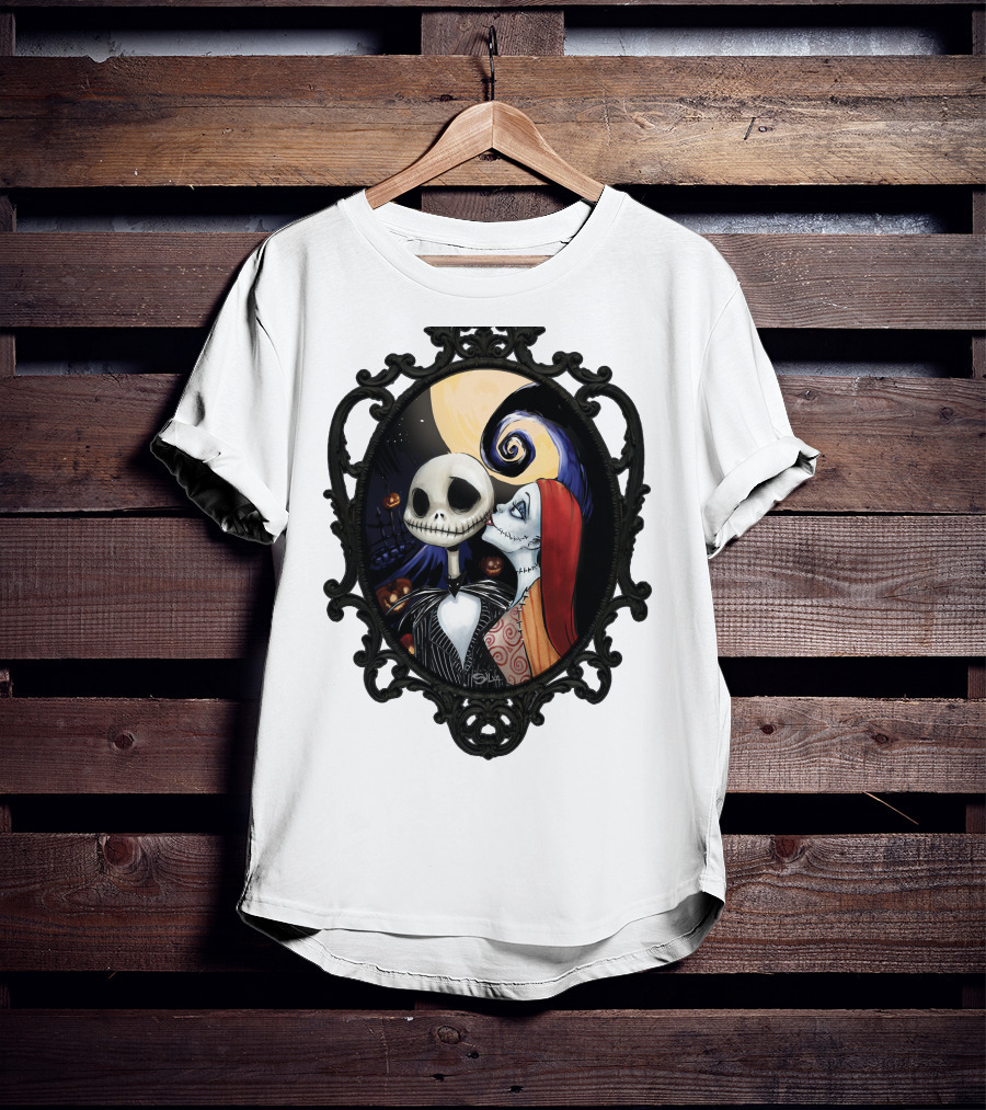 Jack And Sally Nightmare Before Christmas Moonlit Embrace T-Shirt