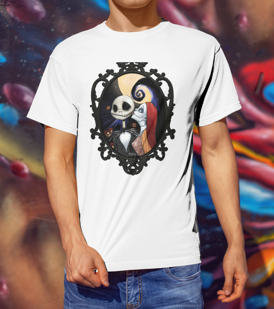 Jack And Sally Nightmare Before Christmas Moonlit Embrace T-Shirt