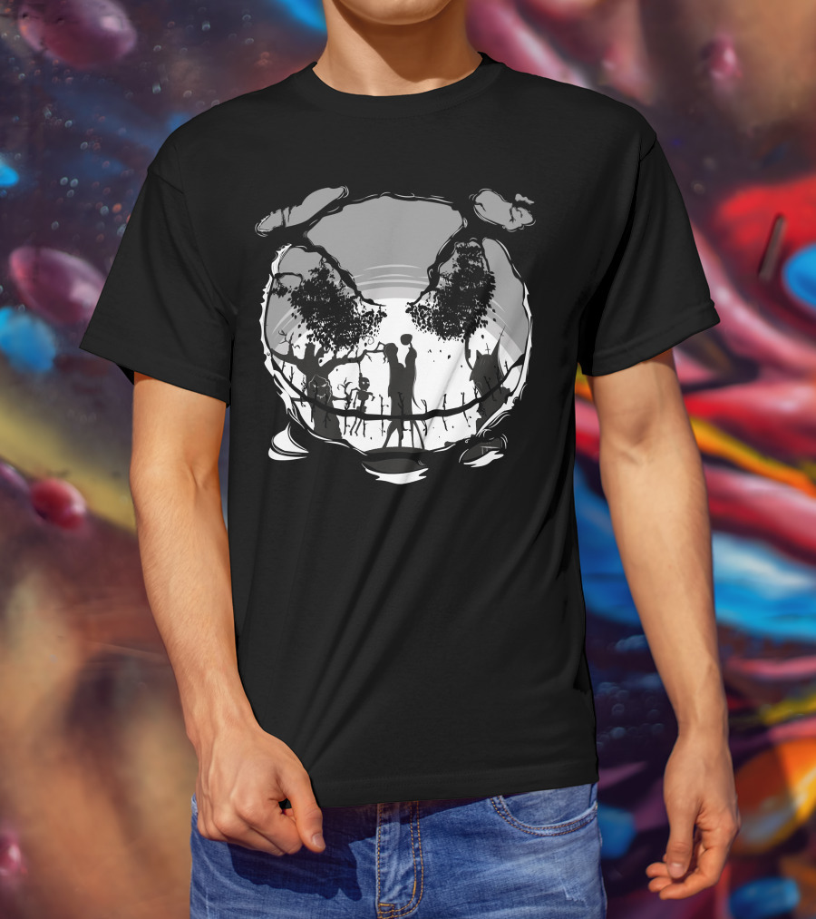 Jack And Sally Embrace In Spooky Forest Scene T-Shirt