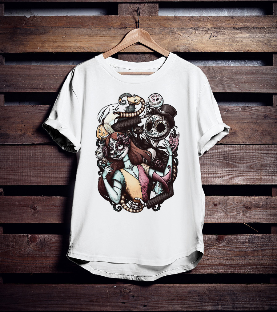 Jack Skellington Sally Zero Nightmare Before Christmas Día De Los Muertos T-Shirt
