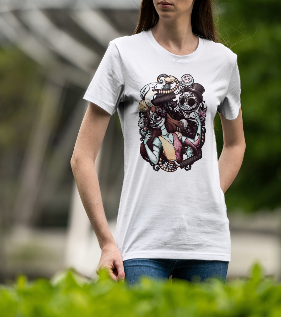 Jack Skellington Sally Zero Nightmare Before Christmas Día De Los Muertos T-Shirt