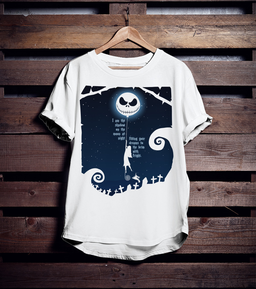 Jack Skellington Sally Zero Shadow On The Moon At Night Filling Your Dreams With Fright T-Shirt