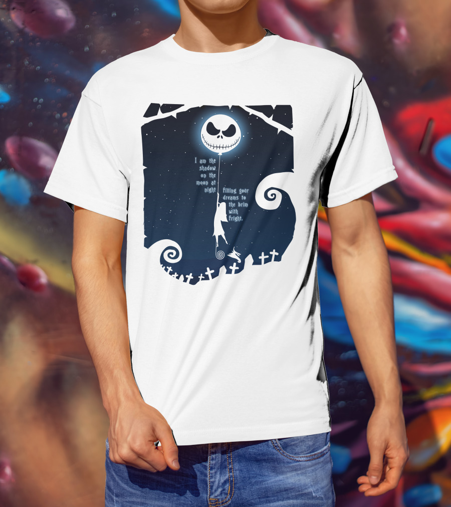 Jack Skellington Sally Zero Shadow On The Moon At Night Filling Your Dreams With Fright T-Shirt