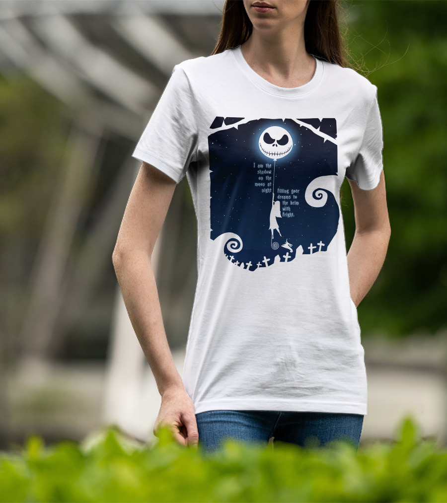 Jack Skellington Sally Zero Shadow On The Moon At Night Filling Your Dreams With Fright T-Shirt