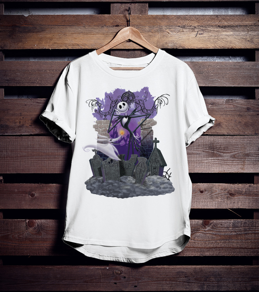 Jack Skellington Zero RIP Graveyard Scene With Ghostly Dog And Gothic Elements T-Shirt