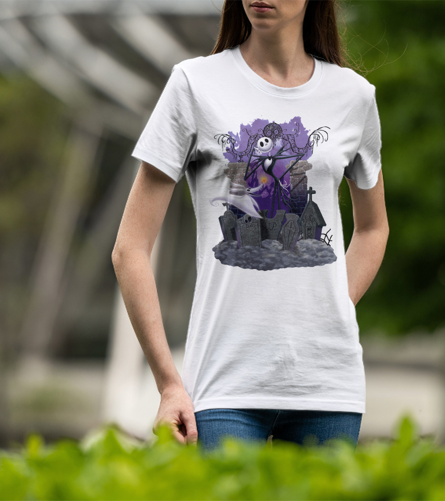 Jack Skellington Zero RIP Graveyard Scene With Ghostly Dog And Gothic Elements T-Shirt