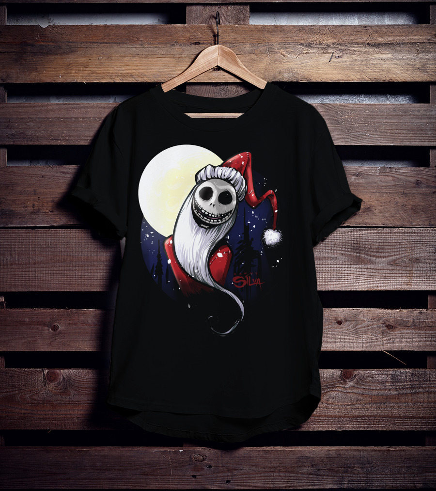Santa Jack Skellington Moon Silva T-Shirt