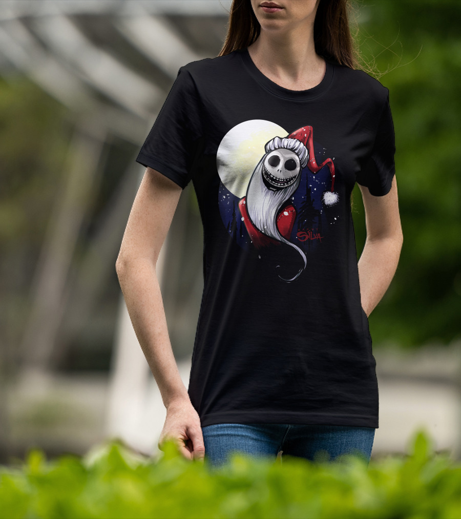 Santa Jack Skellington Moon Silva T-Shirt