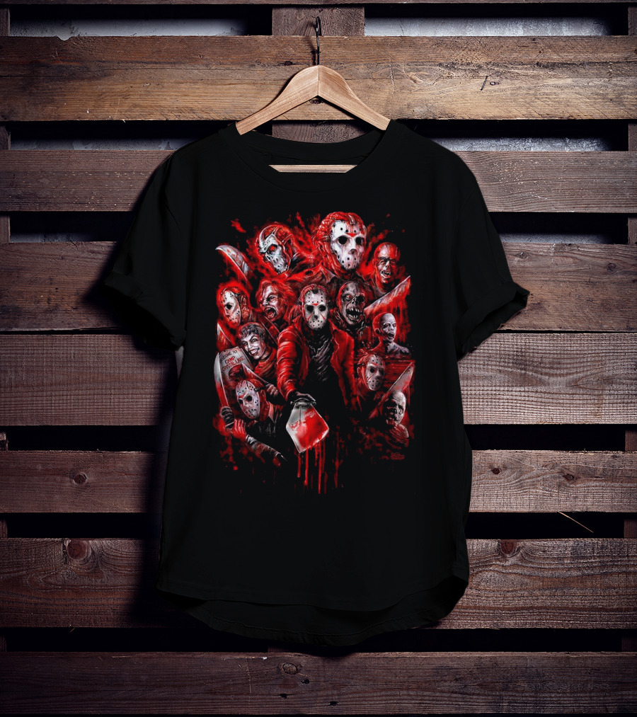 Jason Voorhees Blood Mask Horror Collage T-Shirt