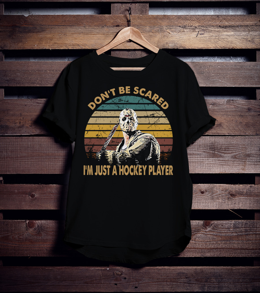 Don't Be Scared I'm Just A Hockey Player Vintage Style Retro Mask T-Shirt