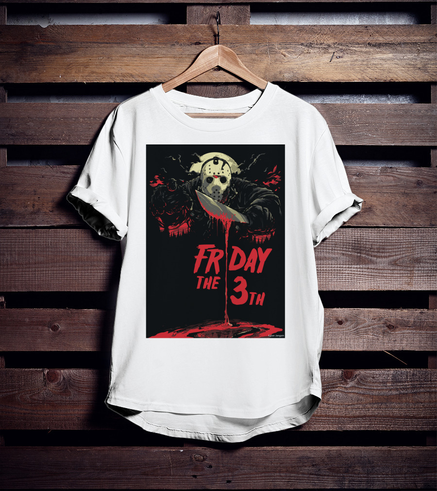 Friday The 13th Jason Mask And Knife Horror Scene T-Shirt