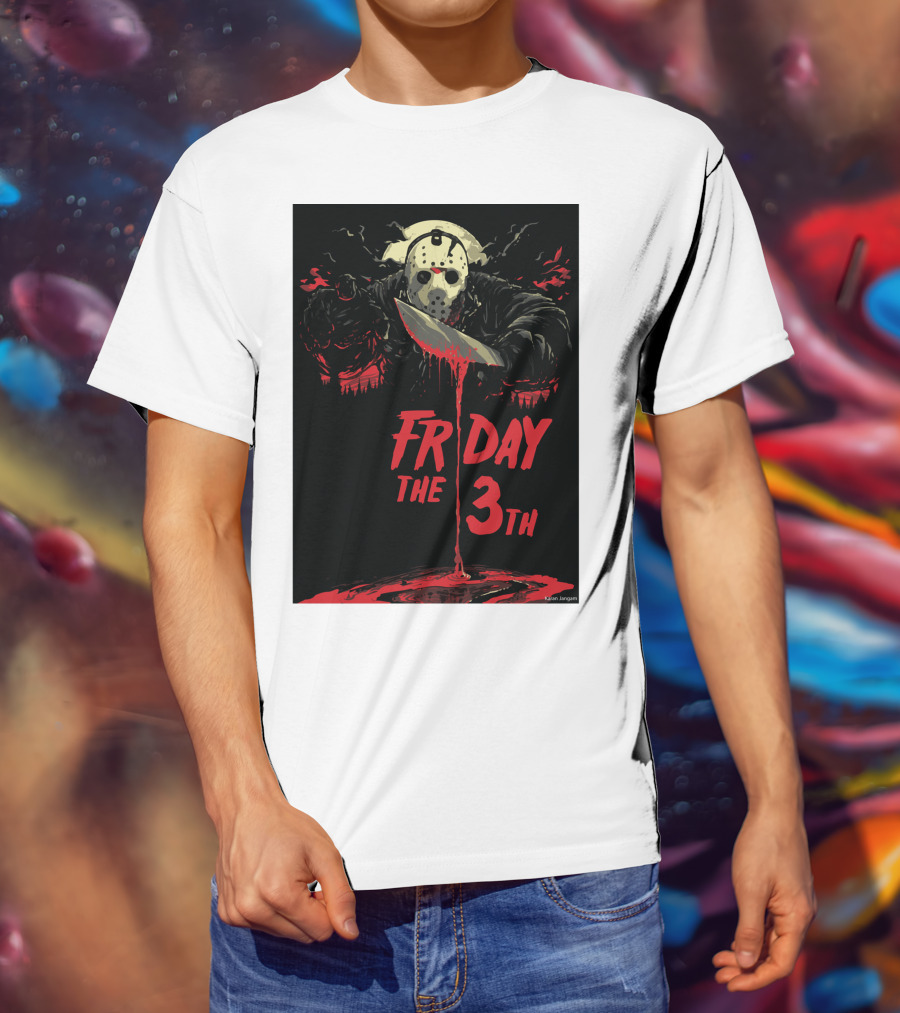 Friday The 13th Jason Mask And Knife Horror Scene T-Shirt