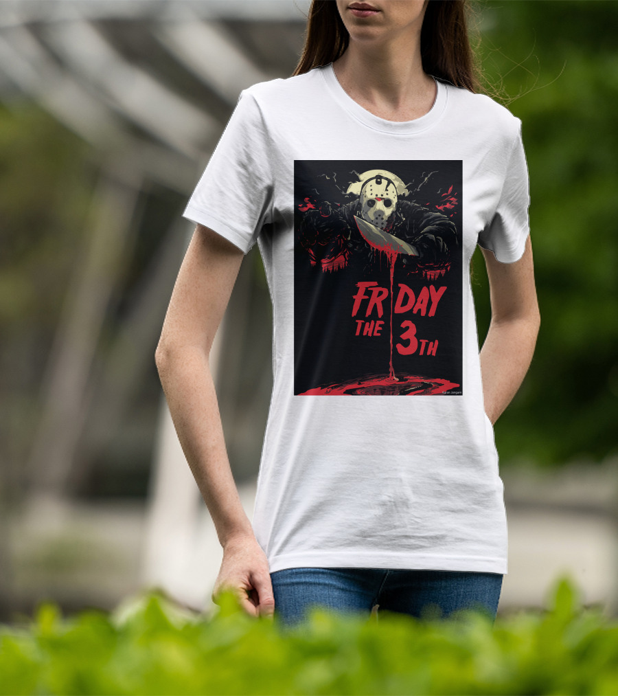 Friday The 13th Jason Mask And Knife Horror Scene T-Shirt