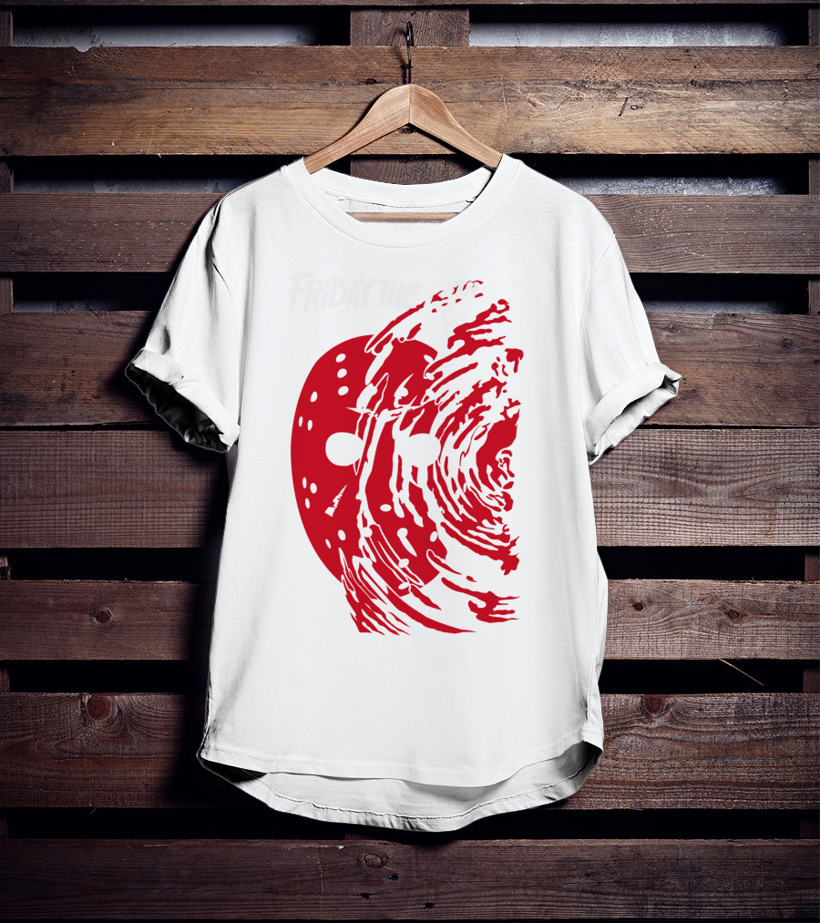 Friday The 13th Jason Mask Horror Movie Iconic Red Swirl T-Shirt