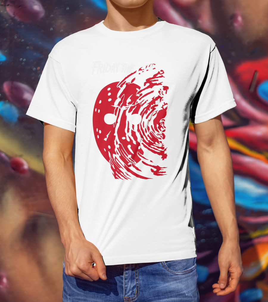 Friday The 13th Jason Mask Horror Movie Iconic Red Swirl T-Shirt
