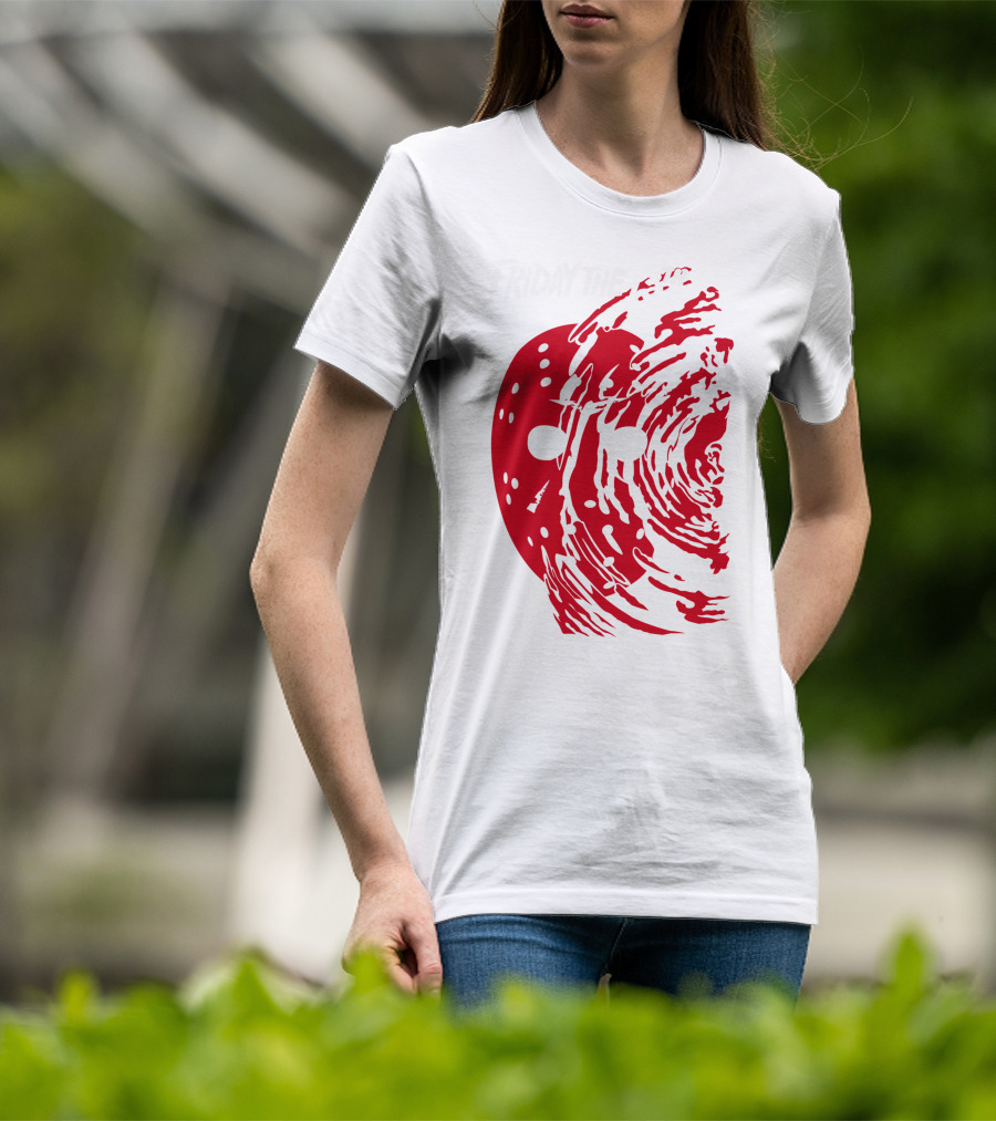 Friday The 13th Jason Mask Horror Movie Iconic Red Swirl T-Shirt