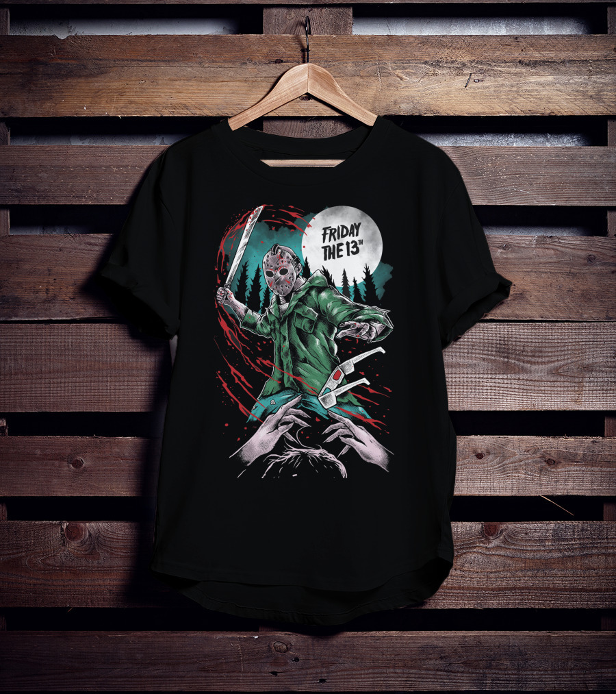 Friday The 13th Jason Vorhees Mask And Machete Horror Scene T-Shirt