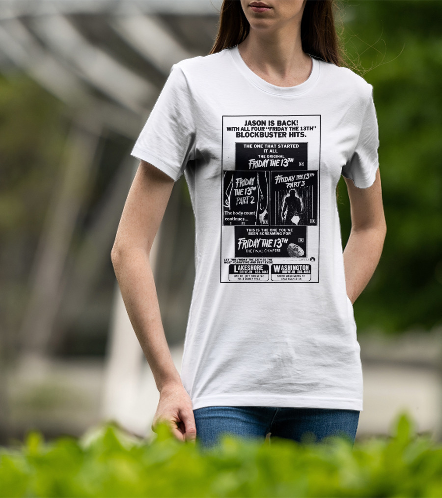Jason Is Back With All Four Friday The 13th Blockbuster Hits T-Shirt