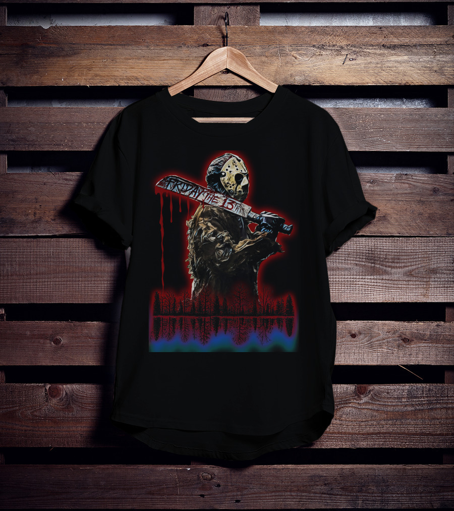 Friday The 13th Jason Mask Machete Forest Reflection T-Shirt