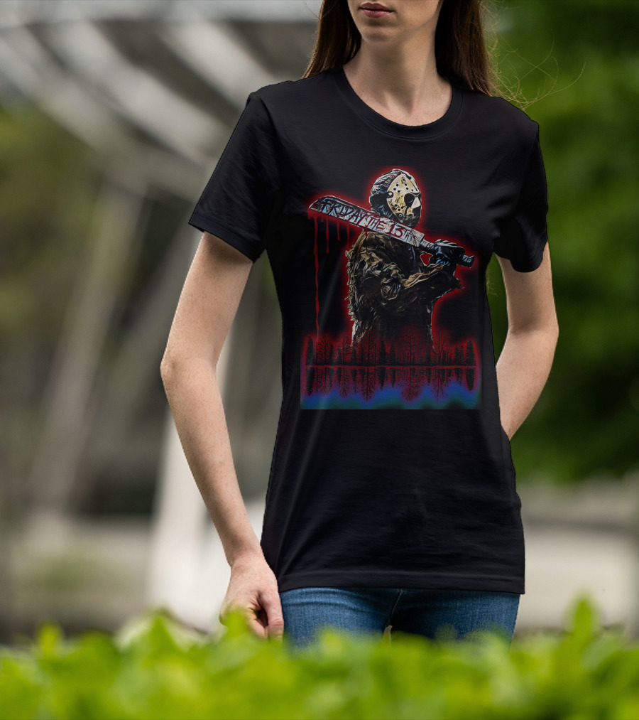 Friday The 13th Jason Mask Machete Forest Reflection T-Shirt