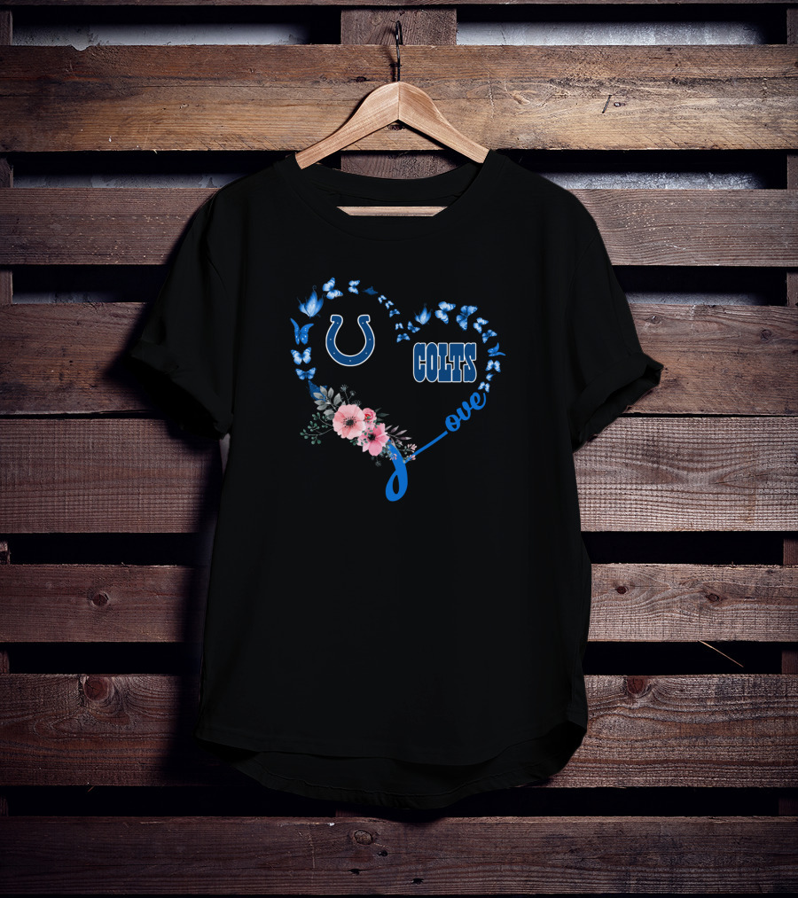 Indianapolis Colts Butterfly Love Heart Design With Floral And Logo Elements T-Shirt