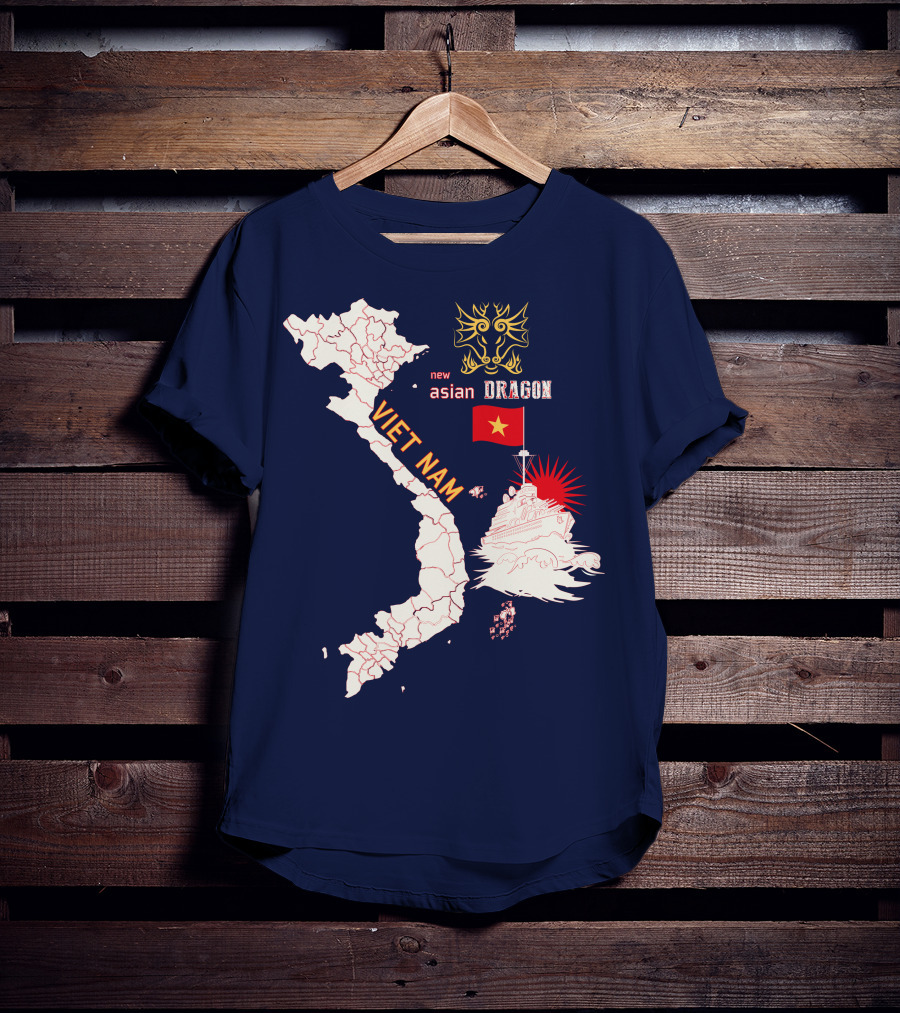 Viet Nam Map New Asian Dragon Flag Ship T-Shirt