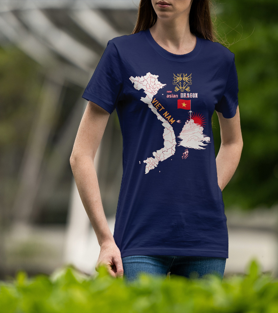 Viet Nam Map New Asian Dragon Flag Ship T-Shirt