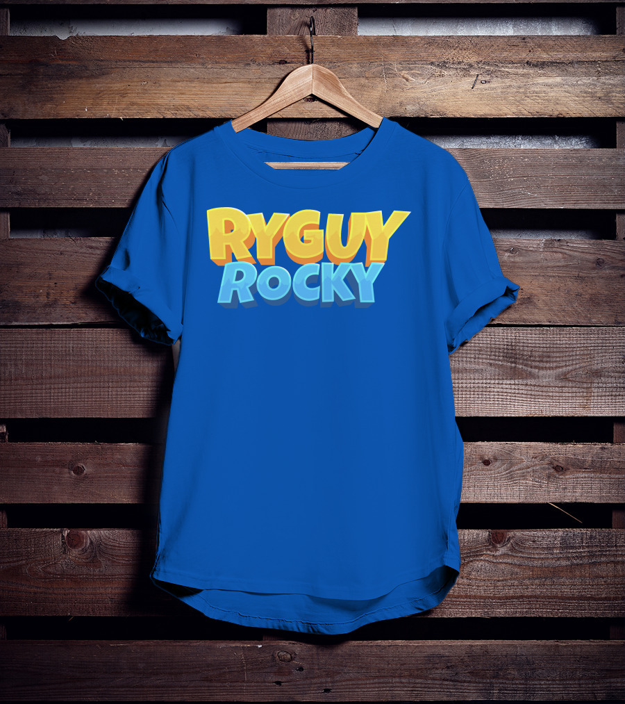 RYGUYROCKY Bold Text Logo Blue Background T-Shirt