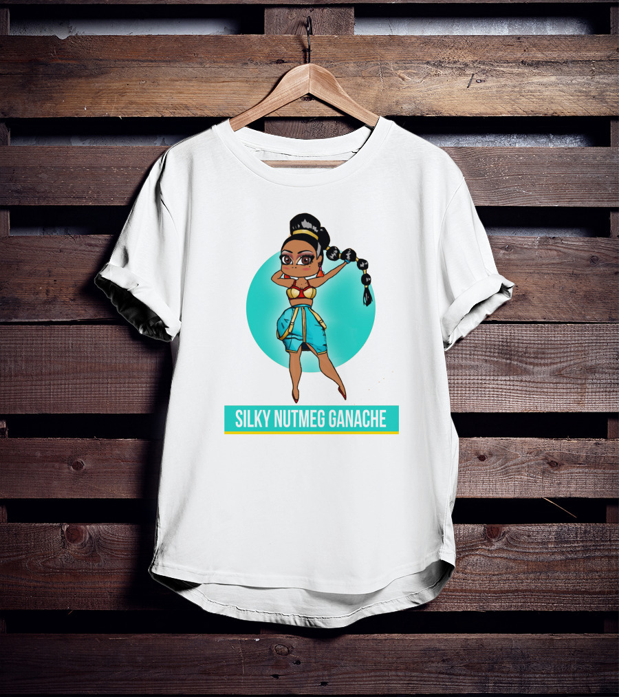 Silky Nutmeg Ganache Cartoon Character Blue Circle T-Shirt