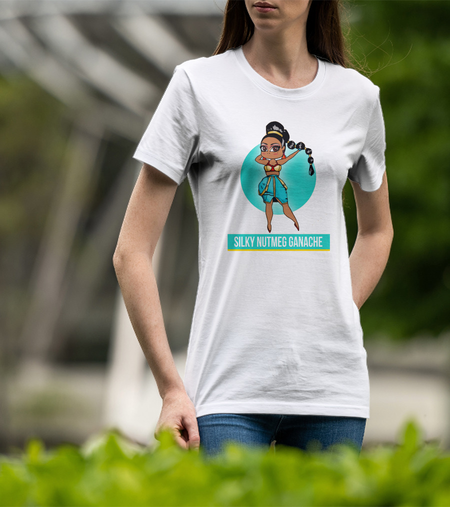 Silky Nutmeg Ganache Cartoon Character Blue Circle T-Shirt