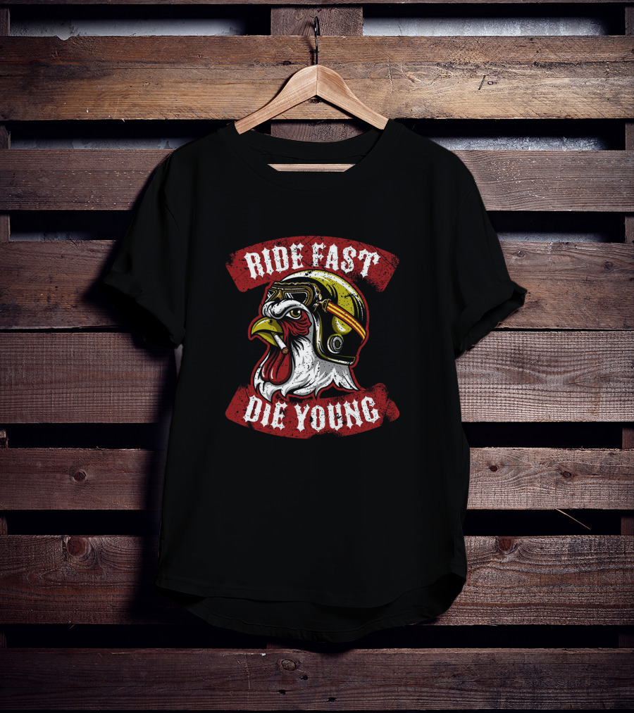 Ride Fast Die Young Rooster Motorcycle Helmet T-Shirt